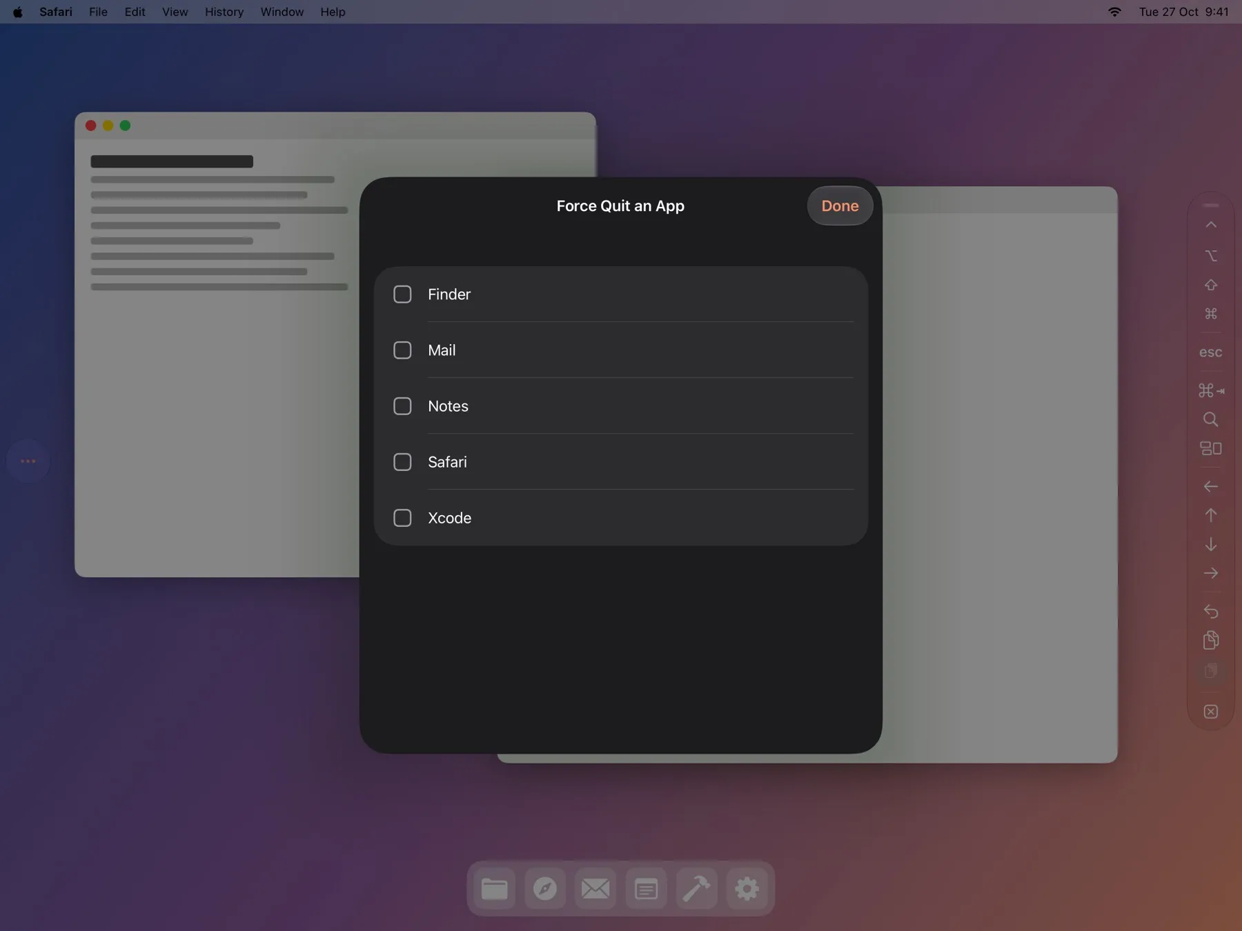 Qispi's shortcut bar and its Force Quit list on an iPad