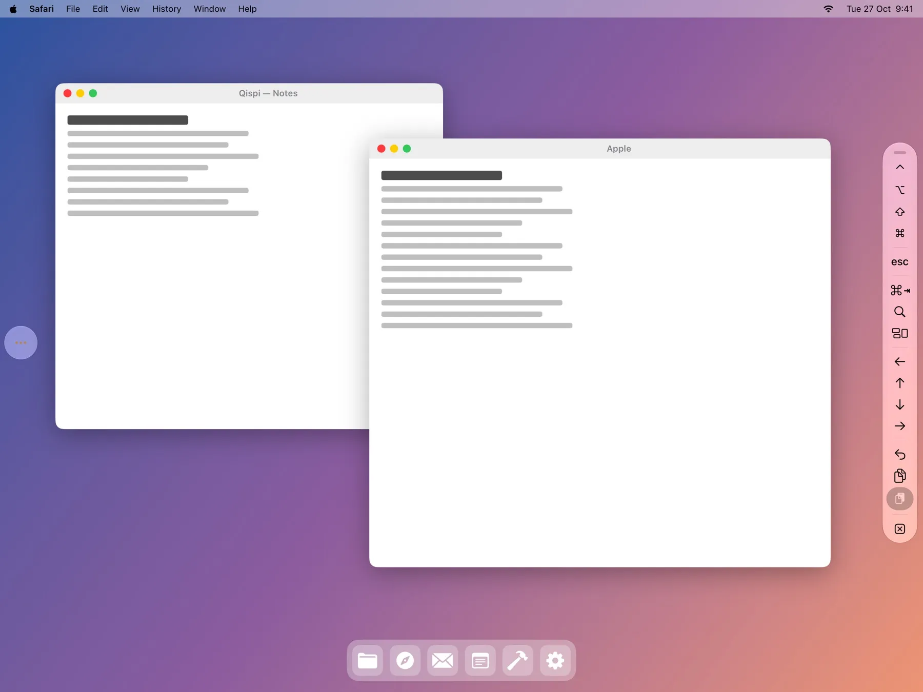 A Mac's screen on an iPad, with Qispi's shortcut bar